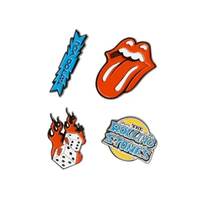 Afbeelding van Rolling Stones Pins Set 4 minifiguren, broches: T shirt accessoire Officiële merchandising, zink, Zink