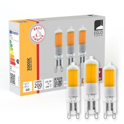 Afbeelding van EGLO Lot de 3 ampoules à broche LED G9, lampes crayon, 2 watts chacune (équivalent 25 watts), blanc chaud, 3000 Kelvin, Ø 1,5 cm
