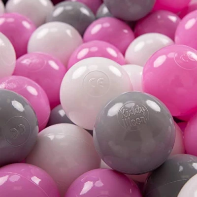 Afbeelding van KiddyMoon 700 ∅ 7cm kinderballen speelballen voor ballenbad baby plastic ballen made in eu, grijs/wit/roze