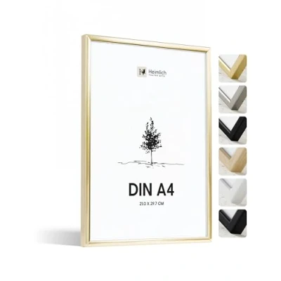 Afbeelding van Heimlich® Fotolijst A4 21x30 cm, aluminium metaal, goud Document certificaat diploma lijst met kunststof hoes wandmontage of tafelbladweergave