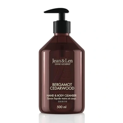 Image de Jean &amp; Len Nettoyant pour les mains et le corps à la bergamote au bois de cèdre une expérience nettoyage parfumée, savon dans bouteille haute qualité,