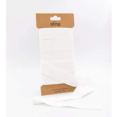 Afbeelding van Trimz Katoenen band, visgraatpatroon, 25 mm x 5 m, wit