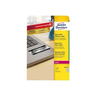 Image de Avery Polyester mat adhésif permanent argent A4 (210 x 297 mm) 8 étiquette(s) étiquettes