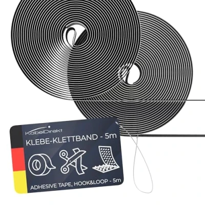 Afbeelding van KabelDirekt Klittenband 20 mm x 5 m Haken &amp; Fluwelen band, Bandsluiting, Hook Loop, Zwart) Top Series