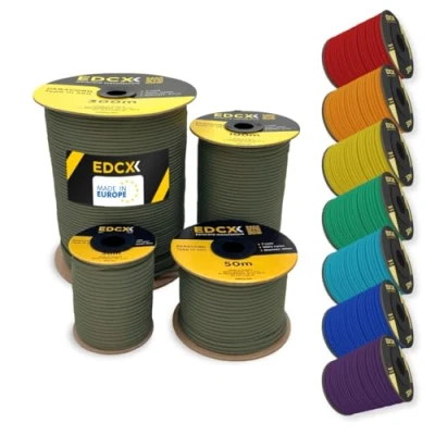 Afbeelding van EDCX Paracord van nylon 4 mm 550, 100 m, type III, touw 100% nylon, met 7 strengen, in effen kleuren (legergroen, m)
