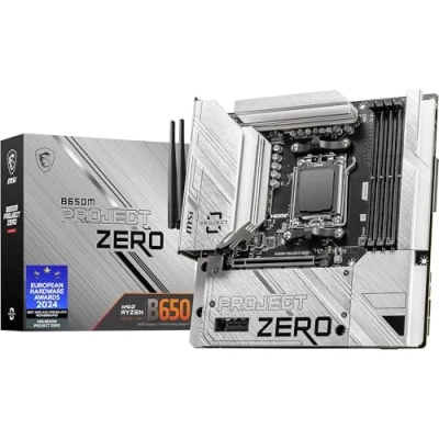 Image de MSI B650M PROJECT ZERO carte mère micro ATX Socket AM5 AMD B650 Chipset USB 3.2 Gen 1, 2, C Gen2, 2x2 2.5 Gigabit LAN, Wi Fi 6E, Bluetooth graphique embarquée (unité centrale requise) audio HD (8