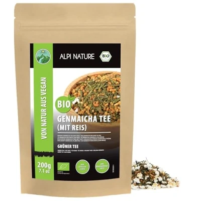 Image de Alpi Nature Genmaicha Thé BIO 200g, Vert Japonais au Riz Brun Rôti, Naturellement Caféiné