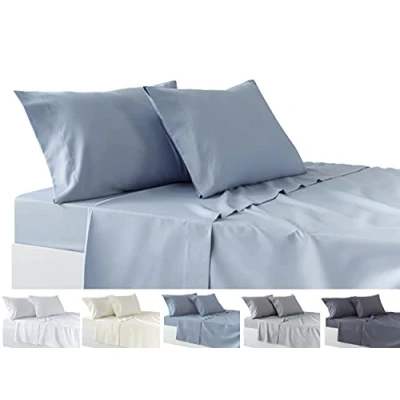 Afbeelding van Todocama Underzy 4 delige beddengoedset met verstelbaar hoeslaken en 2 kussenslopen 50 x 80 cm (bed 90 190/200 cm, lichtblauw)