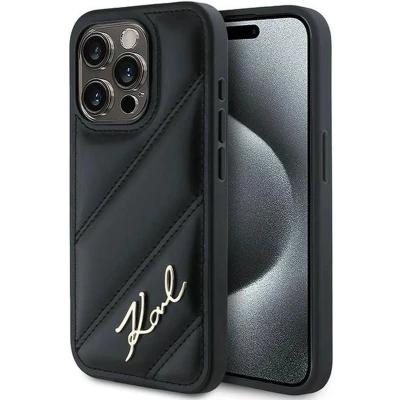 Afbeelding van Karl Lagerfeld Diagonal Quilted Script hoesje voor iPhone 13 Pro Max zwart