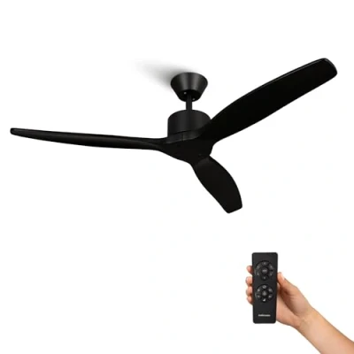 Afbeelding van Mellerware Brizy Plafondventilator met afstandsbediening, 45 W, 6 snelheden, ultrastil, zomer /winterfunctie, timer, 3 bladen, 132 mm diameter, DC motor, zwart