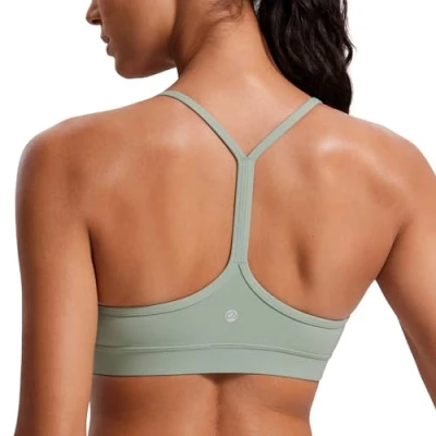 Afbeelding van CRZ yoga dames lage impact gewatteerde sportbeha voor Y racer rug spaghettibandjes beha tops, Groene Palm binnenplaats