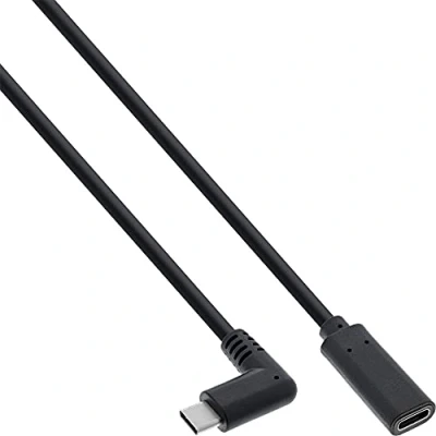 Afbeelding van Premium USB C haaks naar verlengkabel USB3.0 tot 20V/3A / zwart 1,5 meter