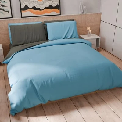 Afbeelding van PETTI Artigiani Italiani Eenpersoons beddengoed 160 x 200 cm (1 kussensloop 50 80 inclusief), microvezel lichtblauw donkergrijs
