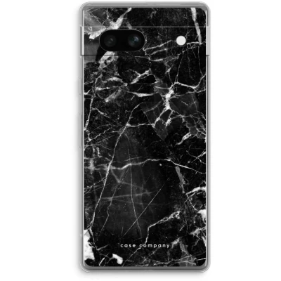 Afbeelding van Case Company® hoesje geschikt voor Google Pixel 7A Zwart Marmer Soft Cover Telefoonhoesje Bescherming aan alle Kanten en Schermrand