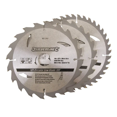 Afbeelding van Silverline TCT cirkelzaagblad 20, 24, 40 tanden, 3 pak 184 x 30 20 en 16 mm ringen