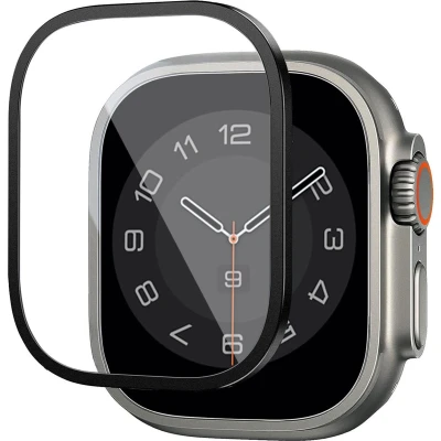 Afbeelding van WiWu Easy install gehard glazen screenprotector met rand voor de Apple Watch Series 7 9 45 mm Zwart