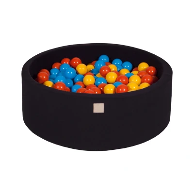 Afbeelding van Ronde Ballenbak set incl 200 ballen 90x30cm Zwart Ballenbakje.nl Mint Oranje Wit