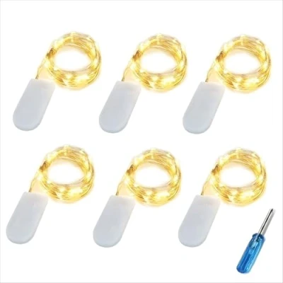 Afbeelding van BXROIU 6 x 20 micro led lampen met CR2032 batterij aangedreven op 2 meter zilverdraad voor feest, tuin, Kerstmis, Halloween, bruiloft, verlichtingsdecoratie