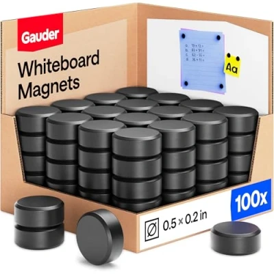 Afbeelding van GAUDER Magneetbordmagneten (12 mm x 5 mm), 100 sterke magneten voor whiteboard, prikbord en koelkast, zwarte