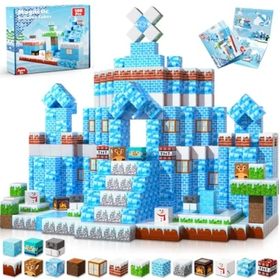 Afbeelding van Goody King Montessori 100 stuks magnetische bouwstenen voor het bouwen van ijs en sneeuwwereld vanaf 4, 5, 6, 7, 8, 9 jaar, jongens meisjes, cadeaus kinderen