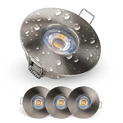 Afbeelding van EMOS Exclusieve led inbouwspot voor buiten, waterdicht IP44, 5 watt, 370 lumen, spot, badkamer, vochtige ruimtes, warm wit, 3000 K, set van 3, inbouwspots, extra plat, rond, zilver