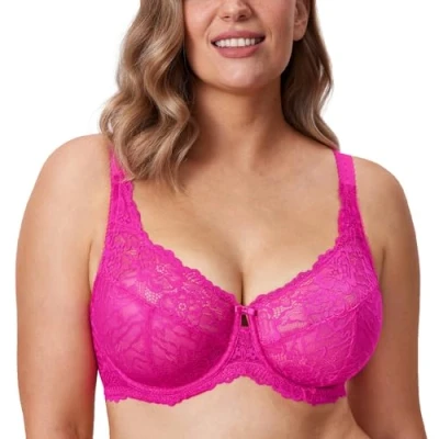 Afbeelding van DELIMIRA Damesbeha, grote maat, met beugel, transparant kant, Roze glitter, 105F