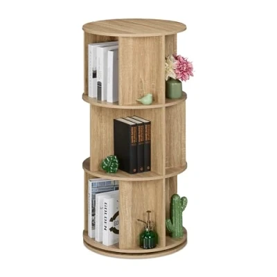 Afbeelding van Relaxdays roterende boekenkast 3 laags 15 vakken 104 x 50 cm hout look