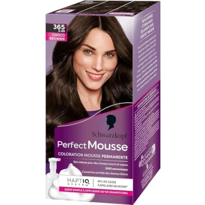Image de Schwarzkopf Perfect Mousse Coloration Cheveux Permanente sans Ammoniaque Masque Soin 96% d&#039;ingrédients d&#039;origine naturelle Choco Brownie 365, 1 Unité (Lot de 1)