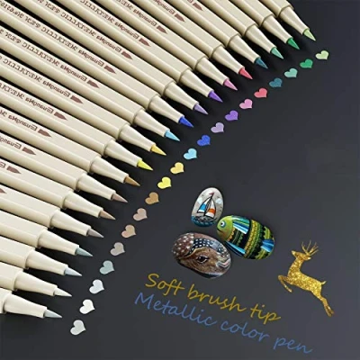 Afbeelding van Baozun metalen markeerstiften, 20 kleuren, pennen, schrijven op het hele oppervlak, doe zelf, album, scrapbooking, werken voor kaart, kiezelstenen, Bullet Journal, zachte punt
