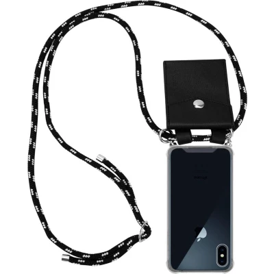 Afbeelding van Cadorabo Hoesje geschikt voor Apple iPhone X / XS in ZWART ZILVER Silicone Mobiele telefoon ketting beschermhoes met zilveren ringen, koordriem en afneembaar etui