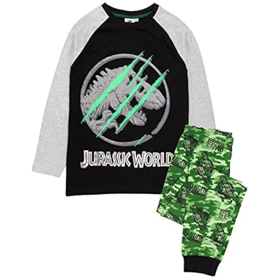 Afbeelding van Jurassic World Pyjamas Jongens Kids Camo T shirt shorts of broek opties, Lange pijpen