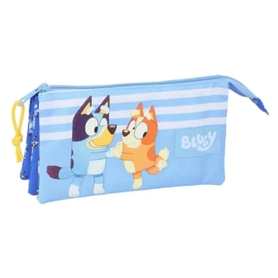 Afbeelding van Pennenetui met 3 vakken Bluey Let&#039;s play Blauw 22 x 12 cm