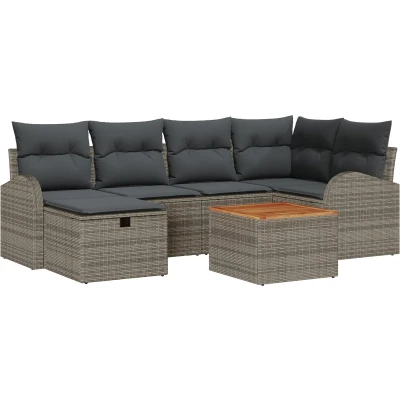 Afbeelding van vidaXL 7 delige tuinbankenset met kussens grijs poly rattan