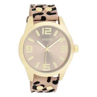 Afbeelding van Oozoo Timepieces montre pour femme avec bracelet en cuir de qualité supérieure Élégante analogique ronde, Léopard/taupe