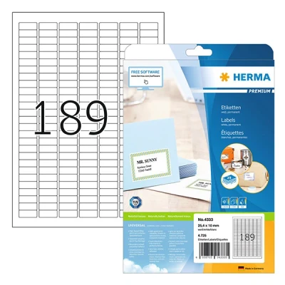 Image de Herma Premium 4333 étiquettes adhésives permanentes A4 25,4 x 10 mm (4725 étiquettes) blanc