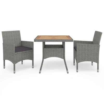 Afbeelding van 3 delige Tuinset poly rattan en acaciahout grijs
