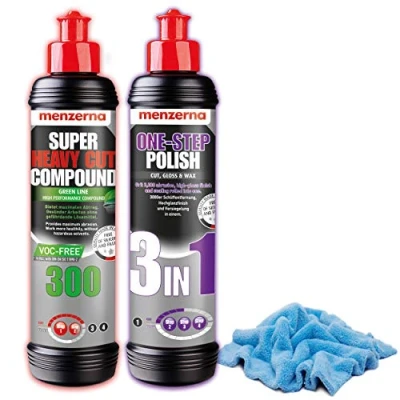 Afbeelding van detailmate Menzerna Medium Cut Polish Set voor beginners, 3 in 1 polijstmiddel + autopolijstmiddel Super Heavy Compound 300, 250 ml multifunctionele microvezeldoek polijstdoek