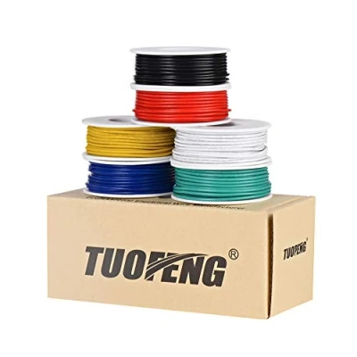 Afbeelding van TUOFENG Elektrische draad, 18 AWG, set van 6 spoelen 5 meter in verschillende kleuren, gevlochten draad vertind koper, om te knutselen