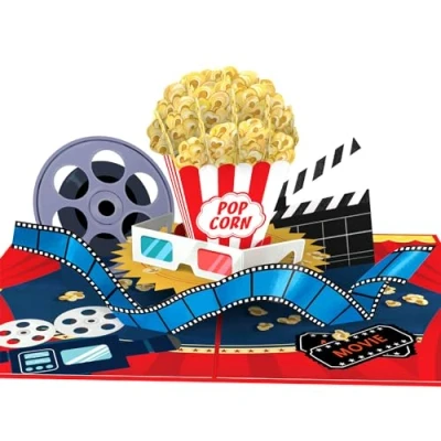 Afbeelding van papercrush® Bioscoop pop up kaart 3D cadeaukaart voor filmavond of verpakking bioscoopvoucher handgemaakte verjaardagskaart met popcorn en cola, cadeau idee 18e verjaardag