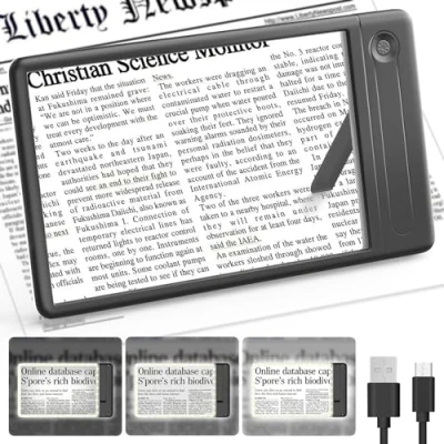 Afbeelding van MoKo leesvergrootglas met licht, 5 keer 3 led modi, opvouwbare standaard en type C kabel, handvergrootglas om te lezen, cadeau voor slechtzienden, bejaarde ouders,