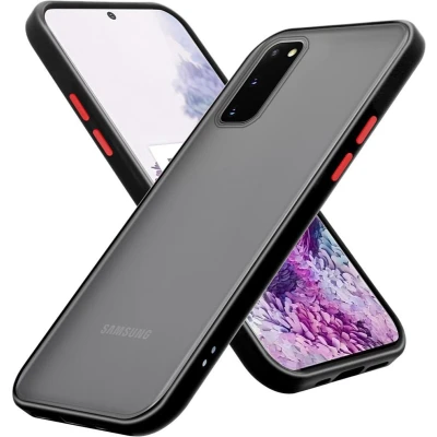 Afbeelding van Cadorabo Hoesje geschikt voor Samsung Galaxy S20 in Mat Zwart Rode Knopen Hybride beschermhoes met TPU siliconen Case Cover binnenkant en matte plastic achterkant