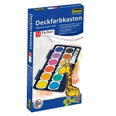 Afbeelding van Idena 22061 Kleurendoos ondoorzichtig met 12 kleuren en 1 tube in wit ideaal voor kleuterschool, school thuis