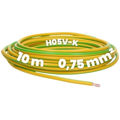 Afbeelding van Kalitec 10 meter H05V K 0,75 mm² groen geel bedradingskabel I kernkabel PVC enkeladerig meeraderig 0,75mm2 bedrading fijnaderig enkele kabel massief vlamvertragend