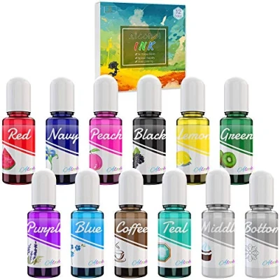 Afbeelding van Alcoholinktset, 12 heldere kleuren op alcoholbasis voor epoxyharskunst, productie van petrischalen, alcoholverfconcentraat harsverf,