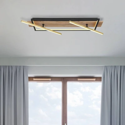 Afbeelding van Beatrix LED plafondlamp, lengte 81,5 cm, hout/zwart