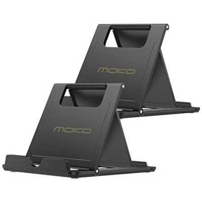 Afbeelding van MoKo 2 stuks telefoon /tablethouder, opvouwbare bureaustandaard voor apparaten van 4 tot 11 inch, compatibel met iPhone 16/Pro/Pro Max/Plus, 15/Pro/Pro 14/Pro/Pro