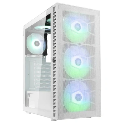 Afbeelding van Kolink Observatory HF Mesh Midi tower PC behuizing Wit 2 voorgeïnstalleerde ventilators, 4 LED ventilators