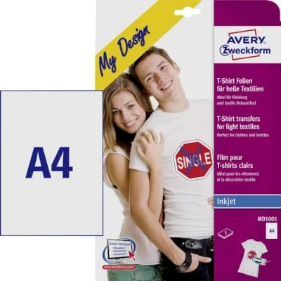 Afbeelding van Avery Zweckform My Design T Shirt MD1001 inkjet textielfolie DIN A4 voor licht textiel, Geoptimaliseerd 5 vellen