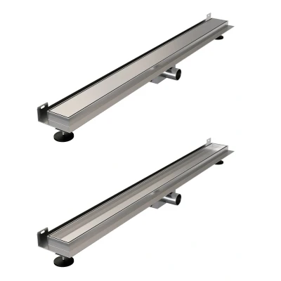 Afbeelding van Brauer Douchegoot 100x7. 5cm muurflens tegelinlegrooster omkeerbaar RVS geborsteld