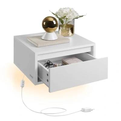 Afbeelding van VASAGLE LET854W01 Set van 2 hangende nachtkastjes met 3 kleuren, zwevende wandplank, lade, 35 x 40 18 cm, modern, voor woonkamer, slaapkamer, wolkenwit